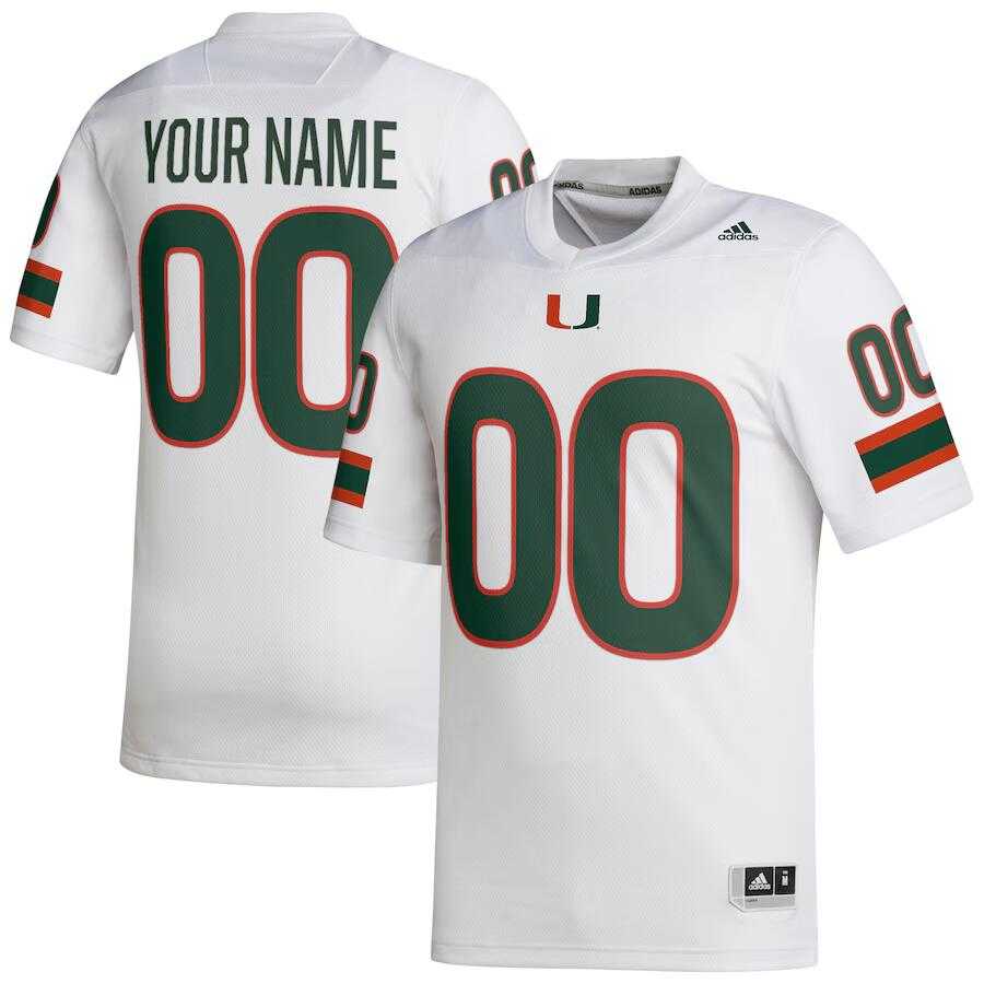 Men%27s Miami Hurricanes Customized White Stitched Football Jersey->customized nhl jersey->Custom Jersey